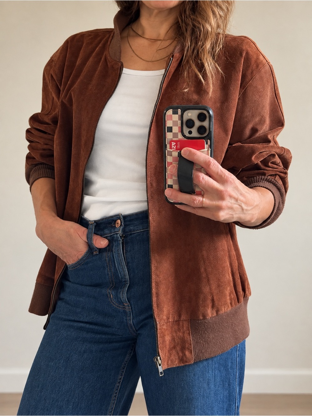 Vintage Rust Brown Suede Leather Bomber Jacket Men’s 48/Women’s Oversized Unisex